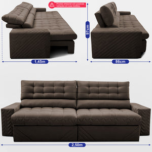Sofá Retrátil e Reclinável Molas Ensacadas Max Spring Velusoft Cama inBox