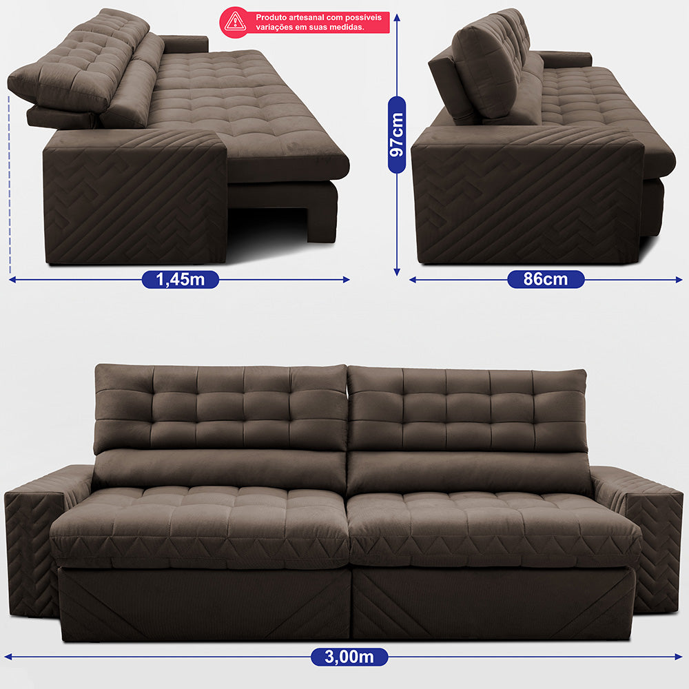 Sofá Retrátil e Reclinável Molas Ensacadas Max Spring Velusoft Cama inBox