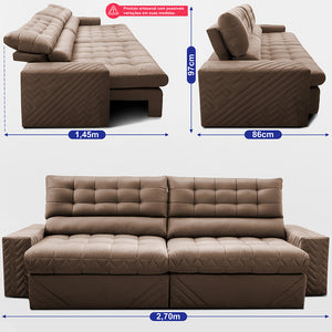 Sofá Retrátil e Reclinável Molas Ensacadas Max Spring Velusoft Cama inBox