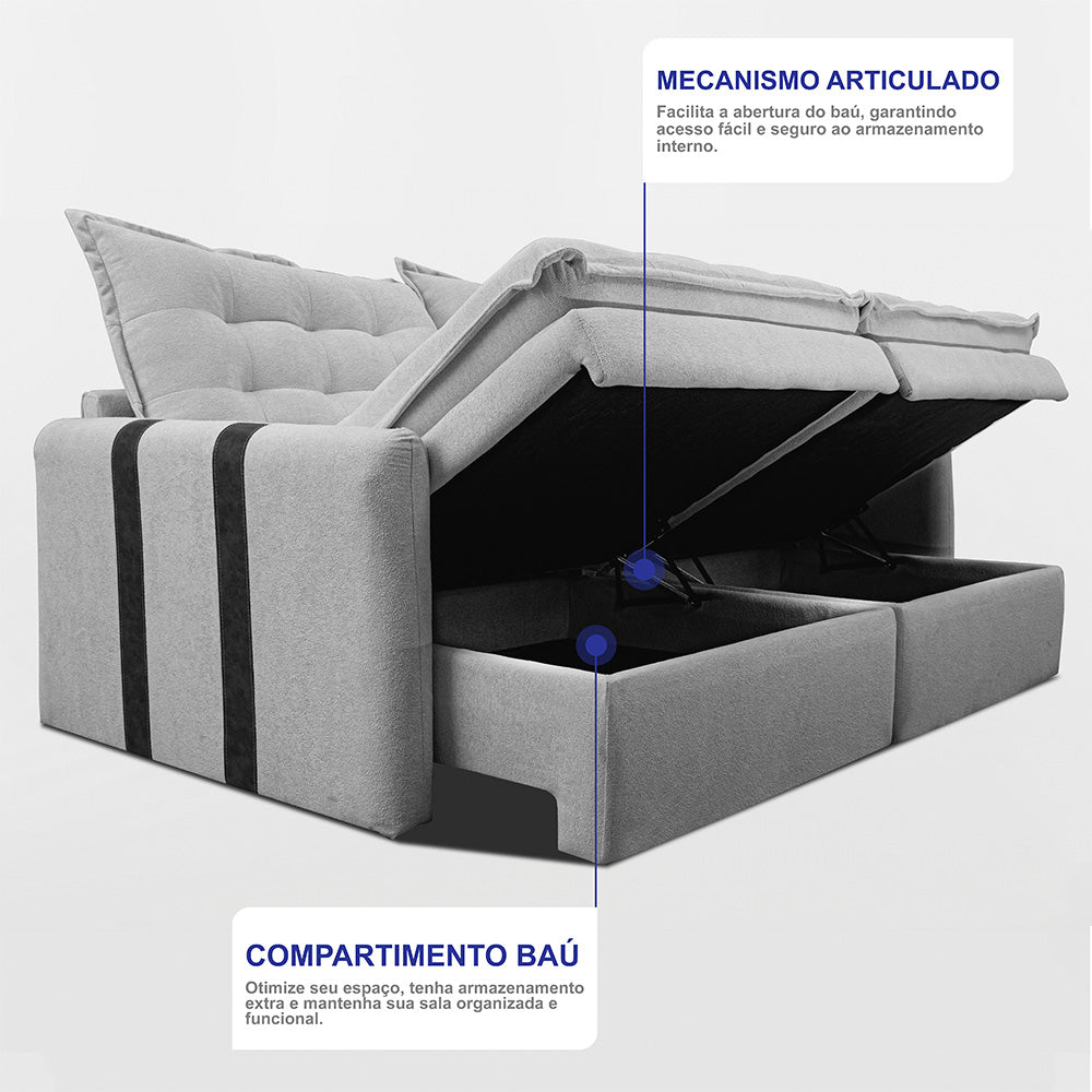Sofá Baú Sem Caixa Retrátil SoftGel Petit Bouclê Cama inBox