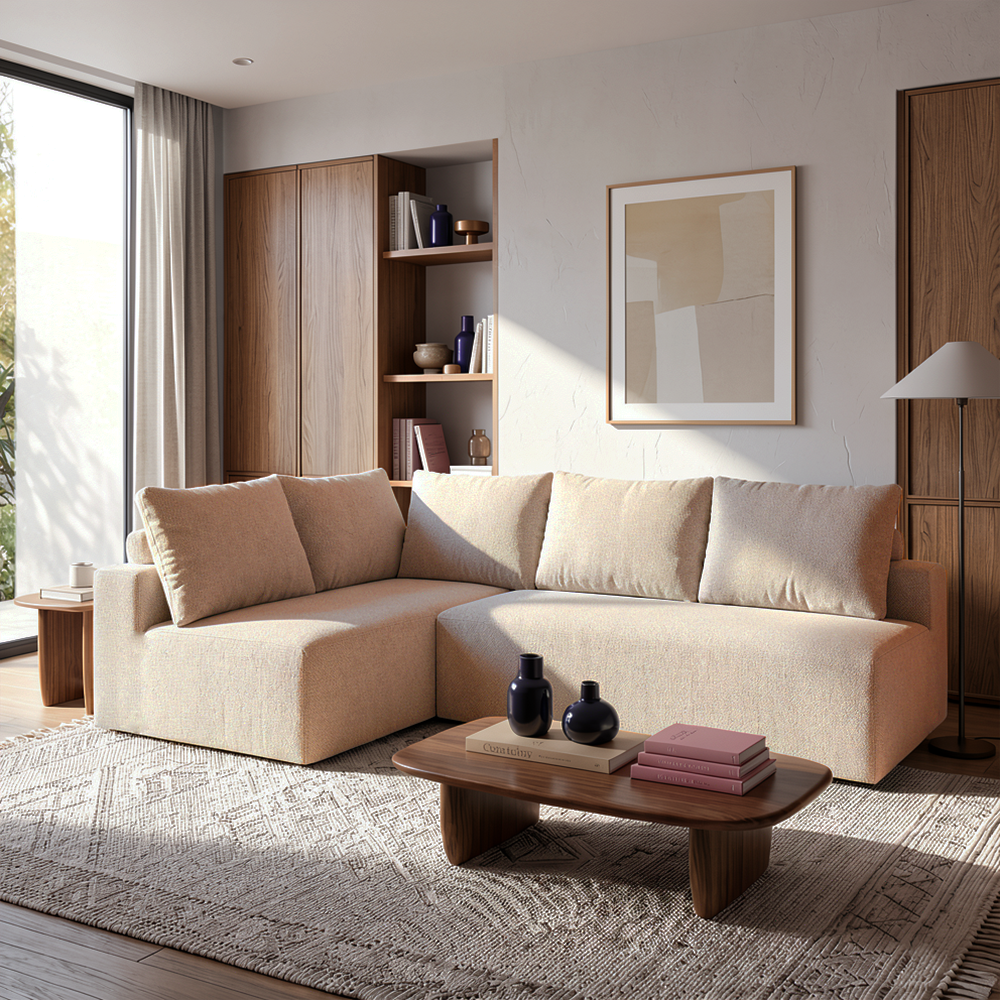 Sofá de Canto Vibe Esquerdo 2,70 x 1,70 BoostTech Bouclê Cama inBox