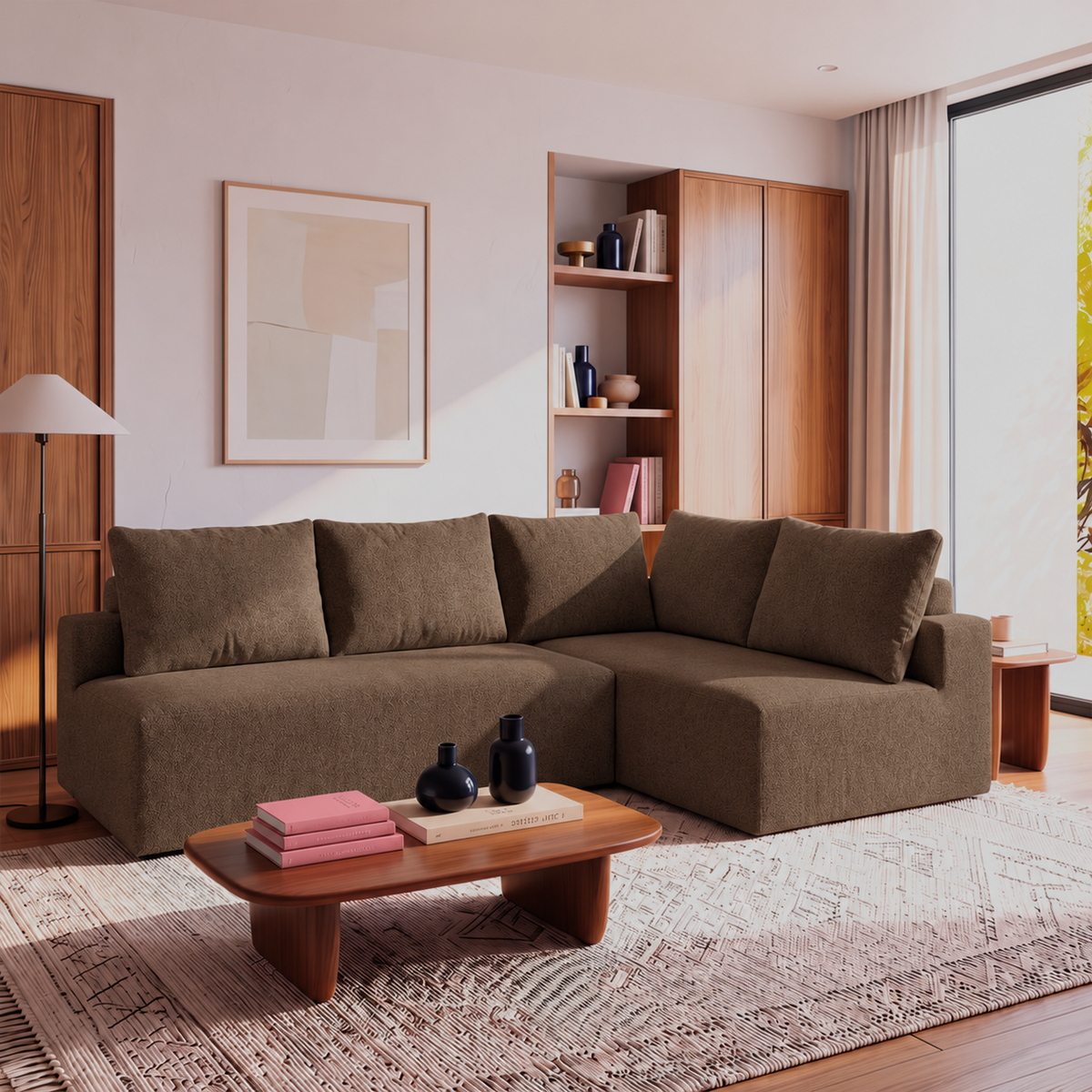 Sofá de Canto Vibe Direito 2,70 x 1,70 BoostTech Bouclê Cama inBox