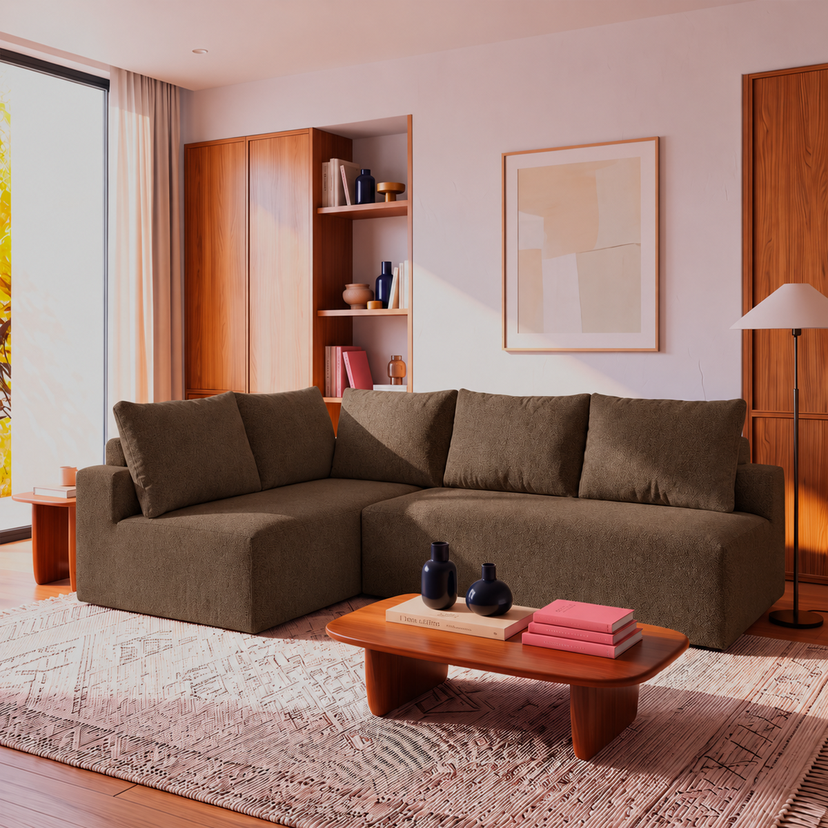 Sofá de Canto Vibe Esquerdo 2,70 x 1,70 BoostTech Bouclê Cama inBox