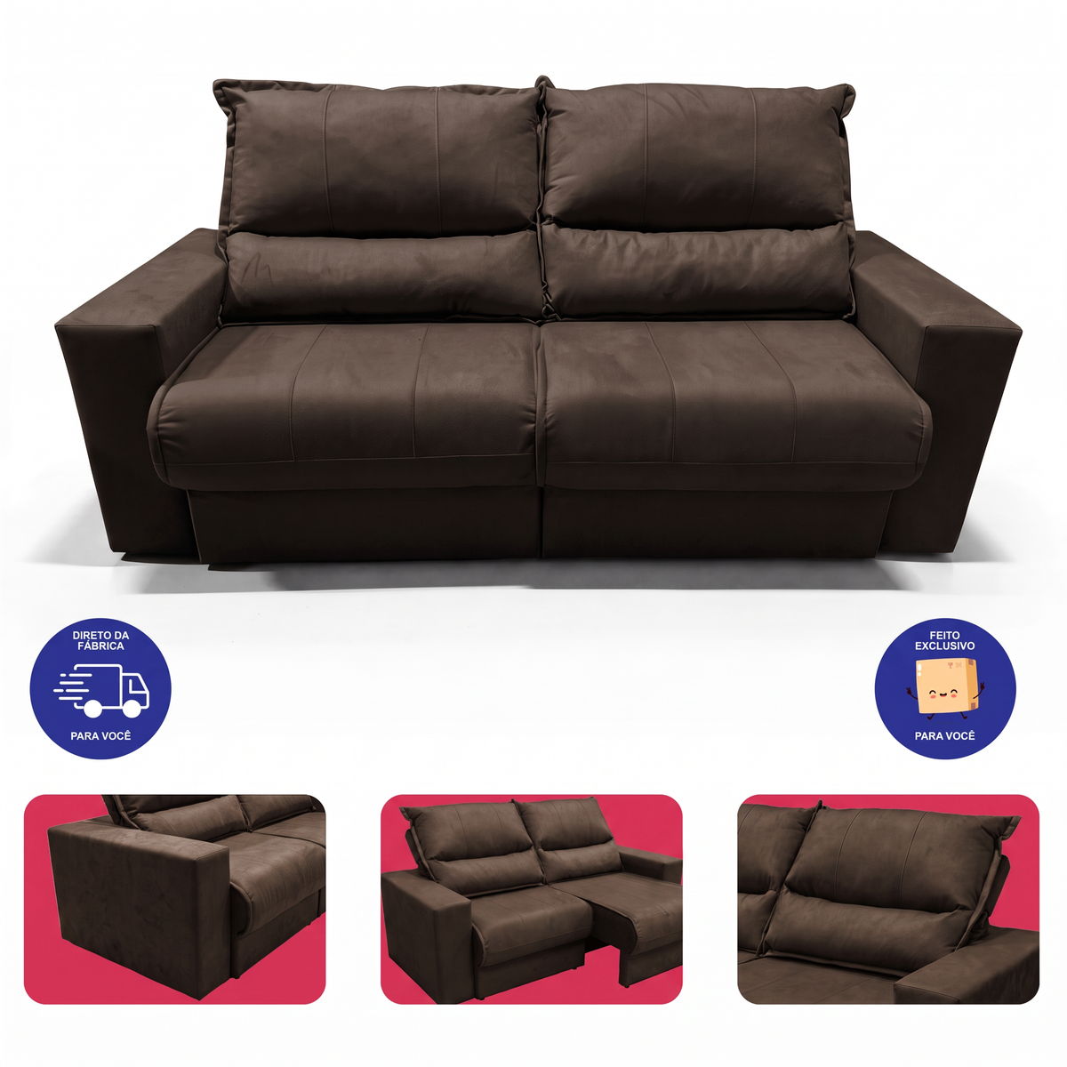 Sofá Retrátil e Reclinável Smart Clean Tecido Velusoft Cama inBox