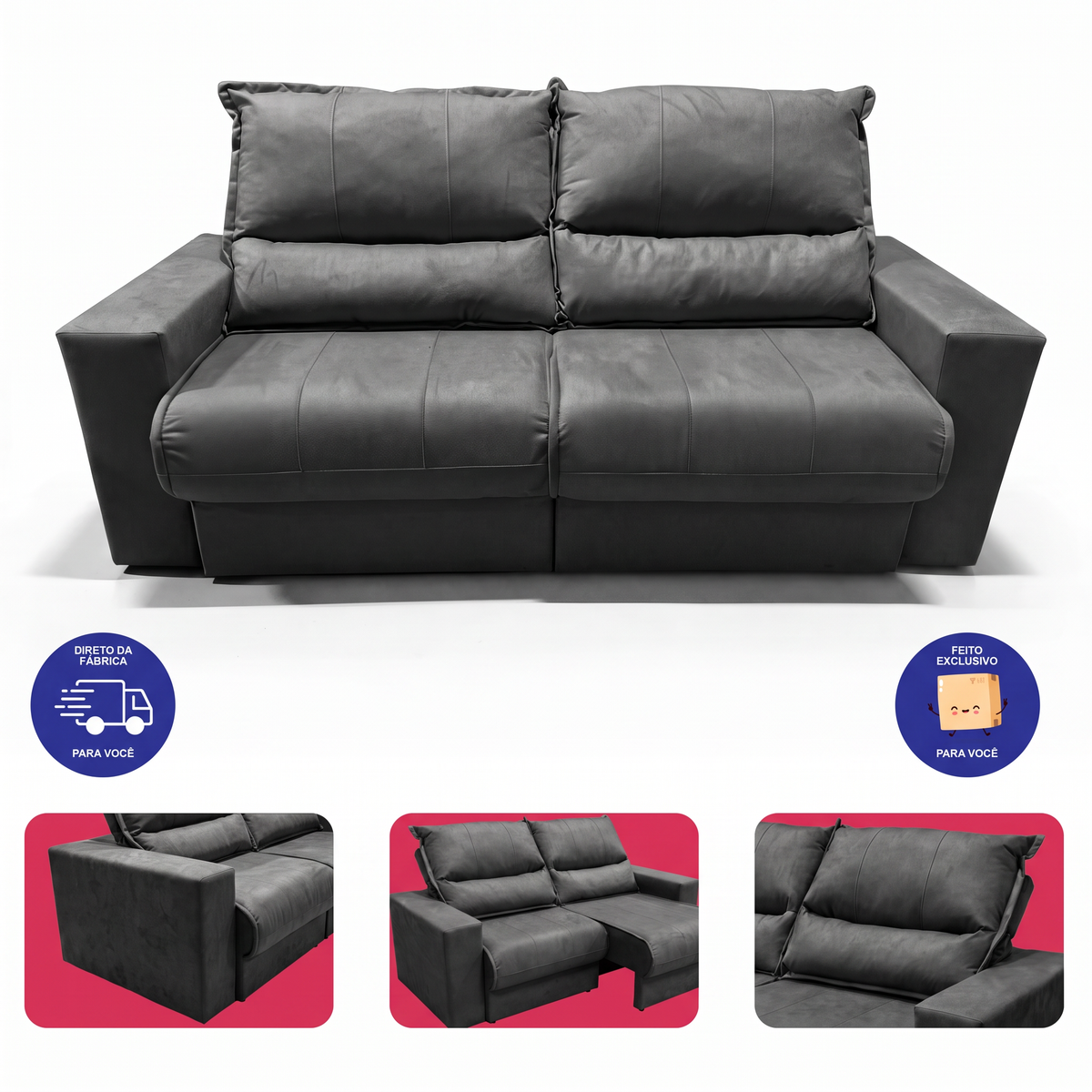 Sofá Retrátil e Reclinável Smart Clean Tecido Velusoft Cama inBox
