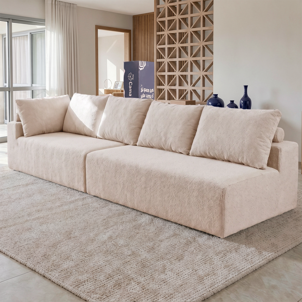 Sofá de Canto Vibe Direito 2,70 x 1,70 BoostTech Bouclê Cama inBox