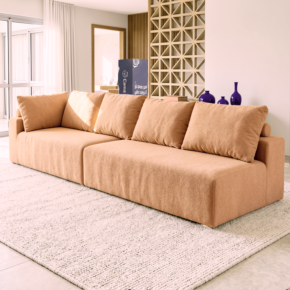 Sofá de Canto Vibe Direito 2,70 x 1,70 BoostTech Bouclê Cama inBox