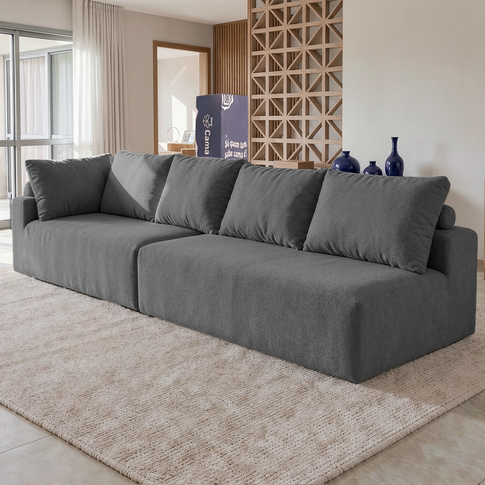 Sofá de Canto Vibe Direito 2,70 x 1,70 BoostTech Bouclê Cama inBox