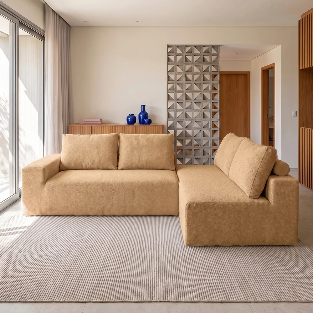 Sofá de Canto Vibe Direito 2,70 x 1,70 BoostTech Bouclê Cama inBox