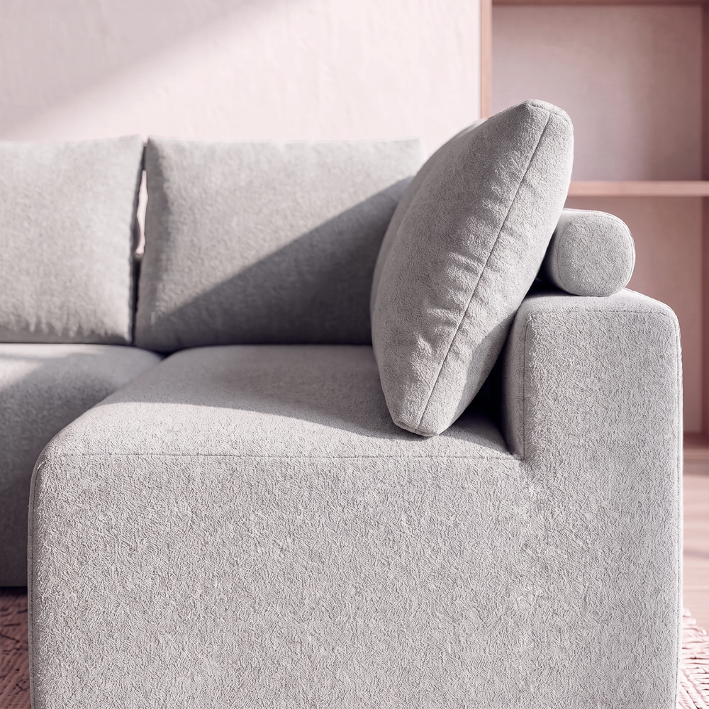 Sofá de Canto Vibe Direito 2,70 x 1,70 BoostTech Bouclê Cama inBox