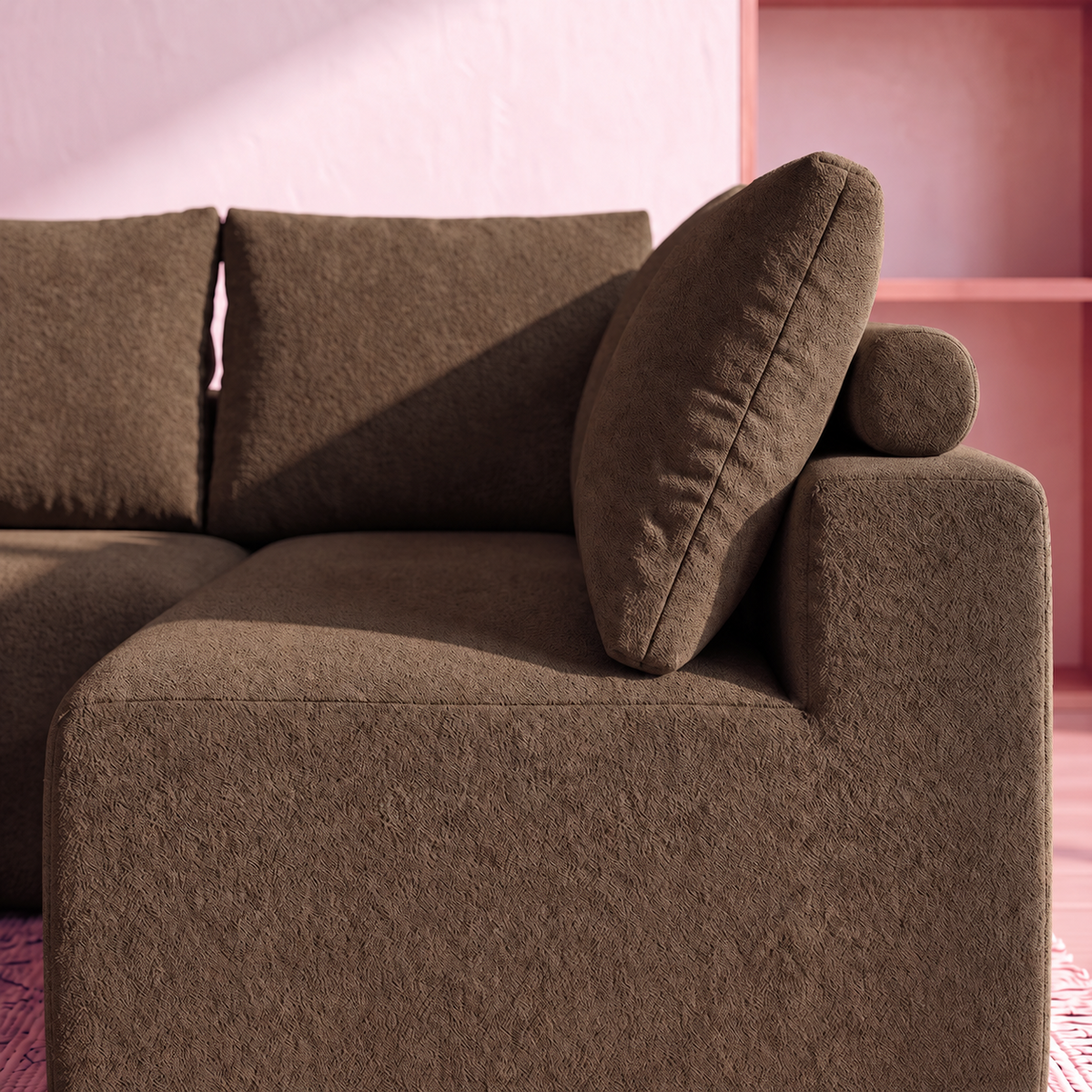 Sofá de Canto Vibe Direito 2,70 x 1,70 BoostTech Bouclê Cama inBox