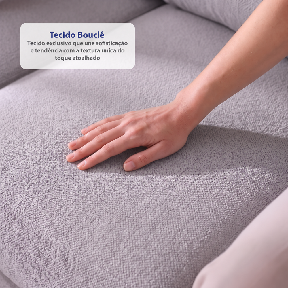 Sofá de Canto Vibe Direito 2,70 x 1,70 BoostTech Bouclê Cama inBox