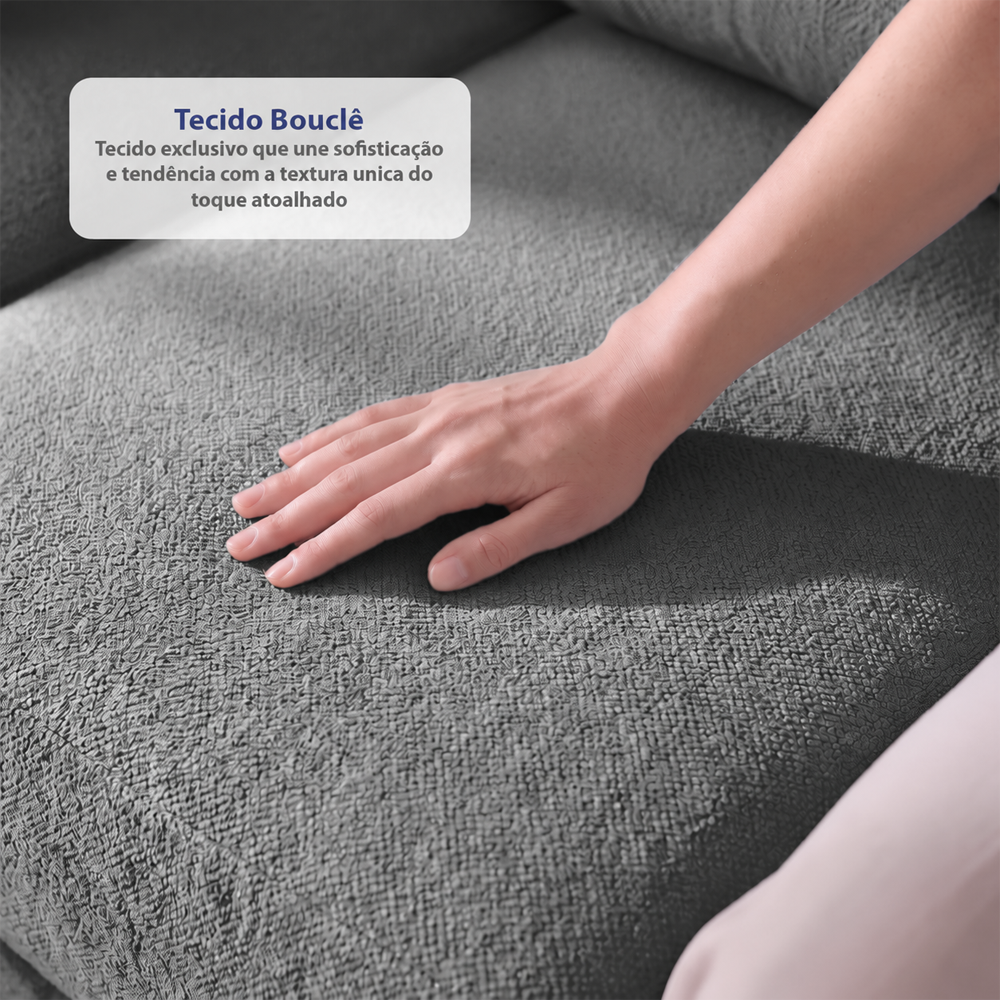 Sofá de Canto Vibe Direito 2,70 x 1,70 BoostTech Bouclê Cama inBox