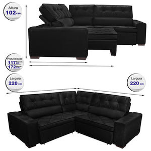 0 - Sofá de Canto Retrátil, Reclinável, Molas Cama inBox Austin 2