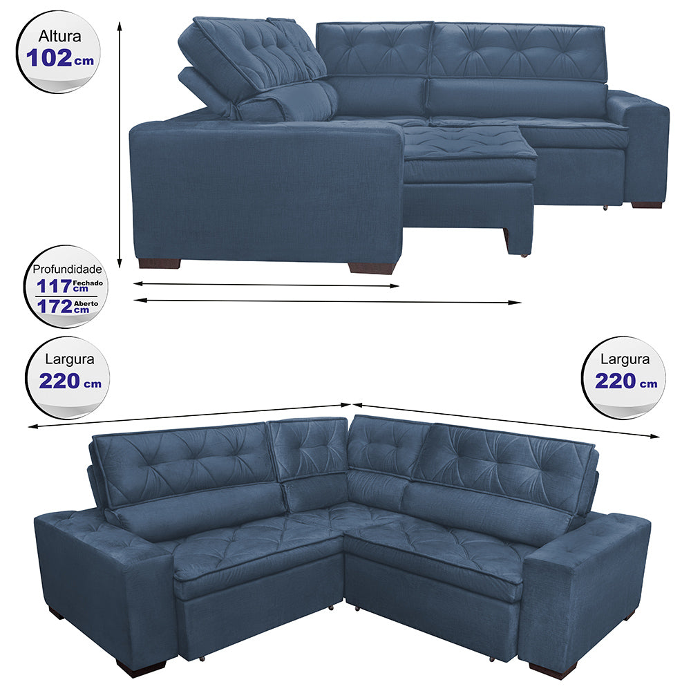 0 - Sofa de Canto Retrátil e Reclinável com Molas Cama inBox Aust