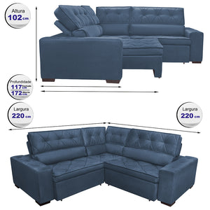 0 - Sofa de Canto Retrátil e Reclinável com Molas Cama inBox Aust