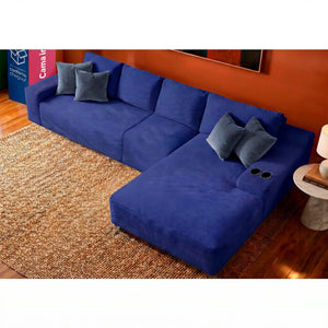 Sofá Evo com Chaise Lounge Velourê 4 módulos