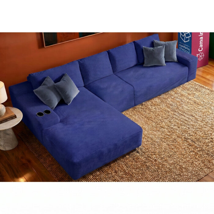 Sofá Evo com Chaise Lounge Velourê 4 módulos