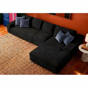 Sofá Evo com Chaise Lounge Velourê 4 módulos