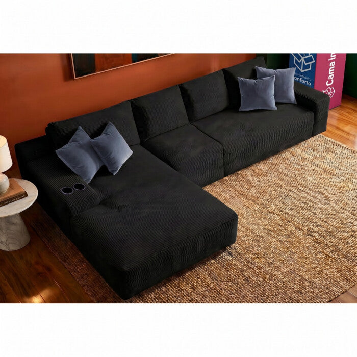 Sofá Evo com Chaise Lounge Velourê 4 módulos