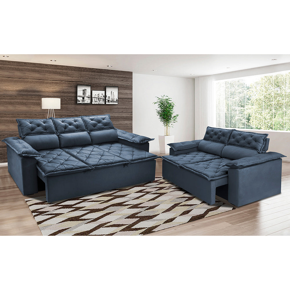 Conjunto de Sofá 3 e 2 Lugares Retrátil e Reclinável Cama inBox Compact