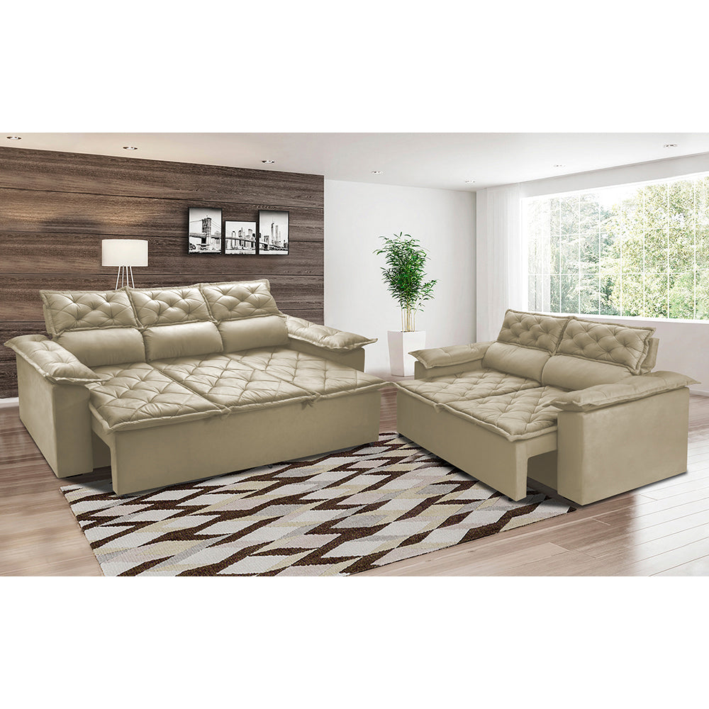 Conjunto de Sofá 3 e 2 Lugares Retrátil e Reclinável Cama inBox Compact