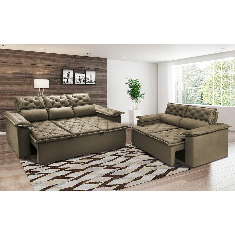 Conjunto de Sofá 3 e 2 Lugares Retrátil e Reclinável Cama inBox Compact
