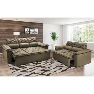 Conjunto de Sofá 3 e 2 Lugares Retrátil e Reclinável Cama inBox Compact