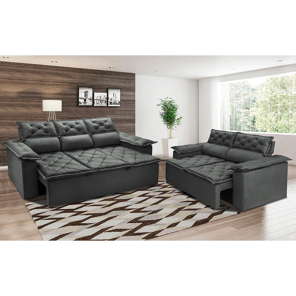 Conjunto de Sofá 3 e 2 Lugares Retrátil e Reclinável Cama inBox Compact