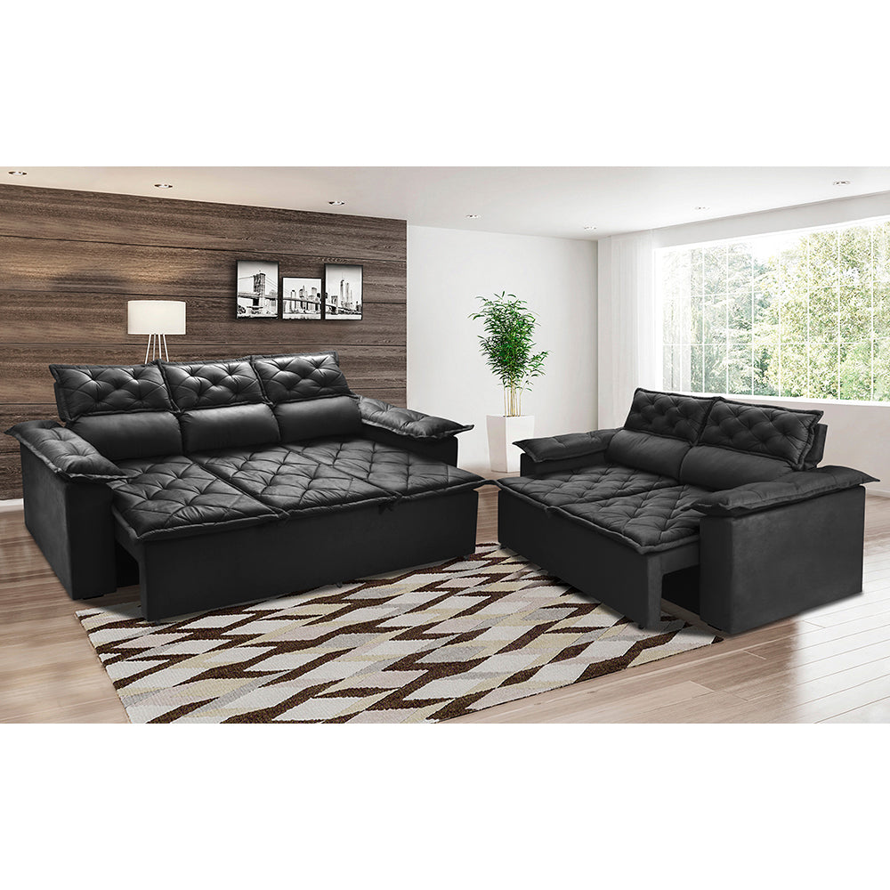 Conjunto de Sofá 3 e 2 Lugares Retrátil e Reclinável Cama inBox Compact