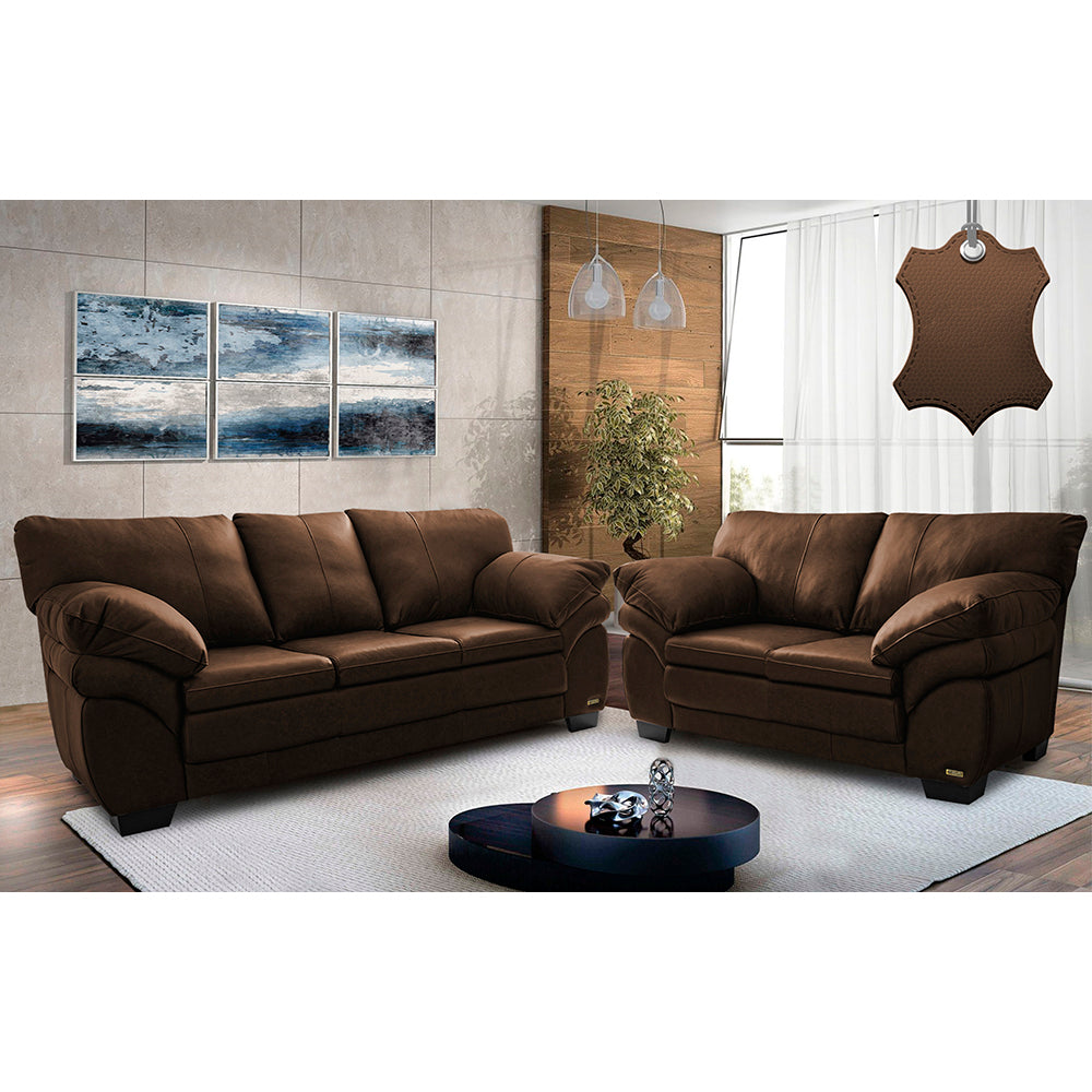 Conjunto Sofá de Couro Legítimo 3 e 2 Lugares Cama inBox Monterrey