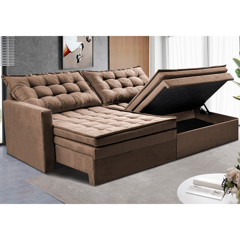 Sofá Sem Caixa Retrátil Baú Cama inBox Secret Suede Velusoft