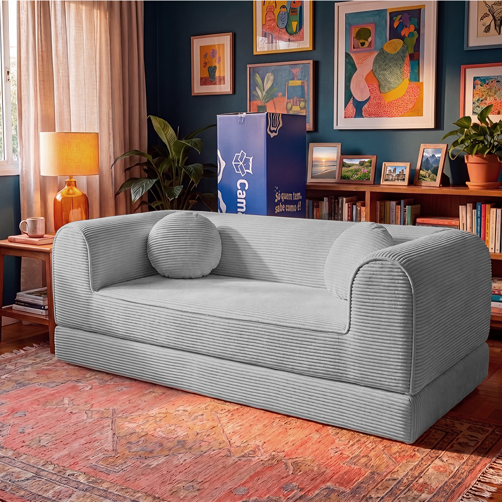 Sofá Cama Cotton Xpand Tech a Vácuo Velourê Cama inBox