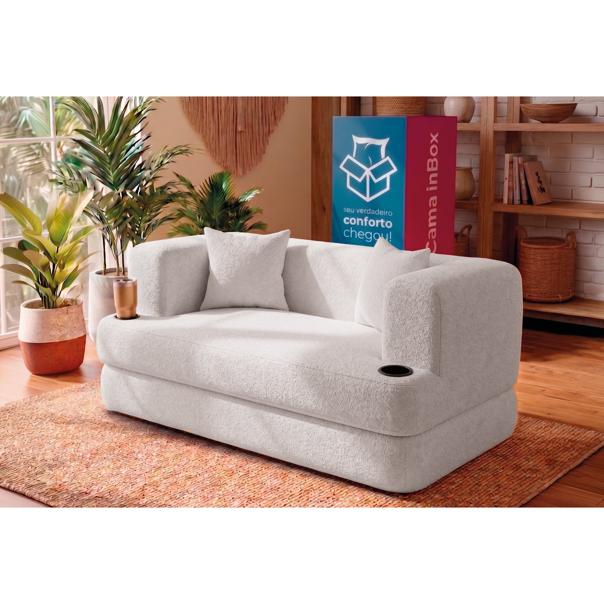Sofá Cama Muna Xpand Tech Tecido Bouclê Cama inBox