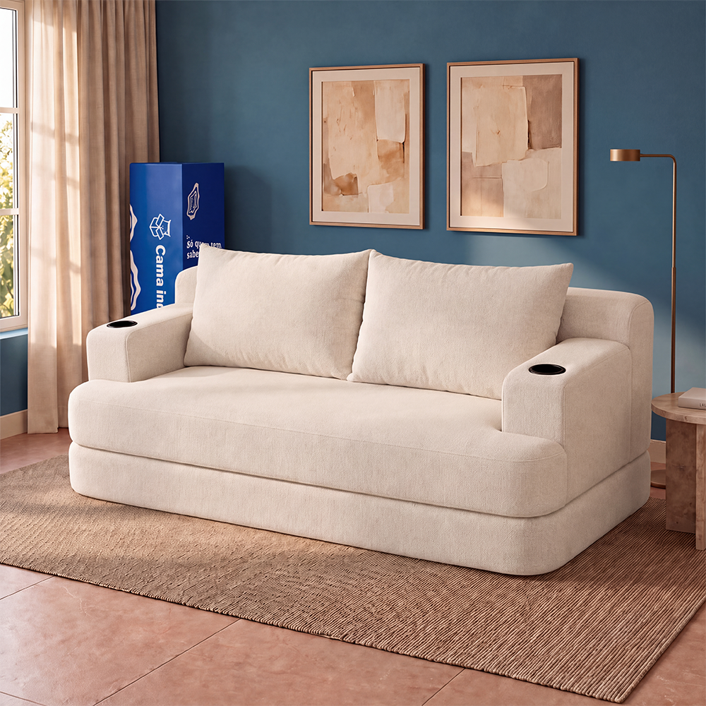 Sofá Cama Nami Xpand Tech a Vácuo Bouclê Cama inBox