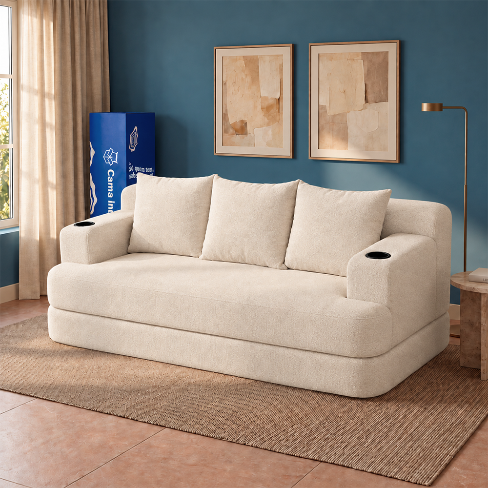 Sofá Cama Nami Xpand Tech a Vácuo Bouclê Cama inBox