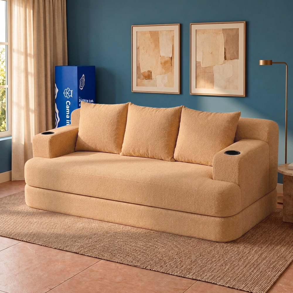 Sofá Cama Nami Xpand Tech a Vácuo Bouclê Cama inBox