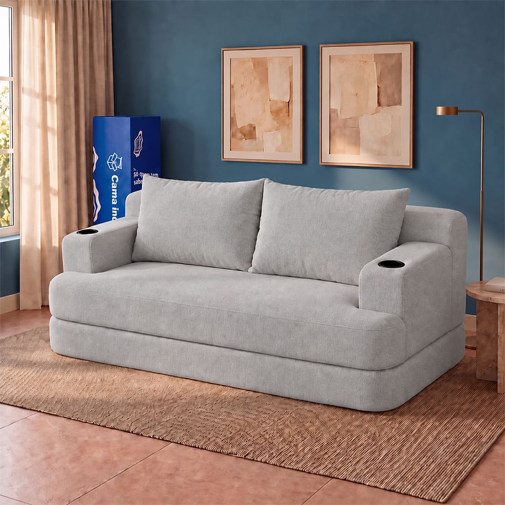 Sofá Cama Nami Xpand Tech a Vácuo Bouclê Cama inBox