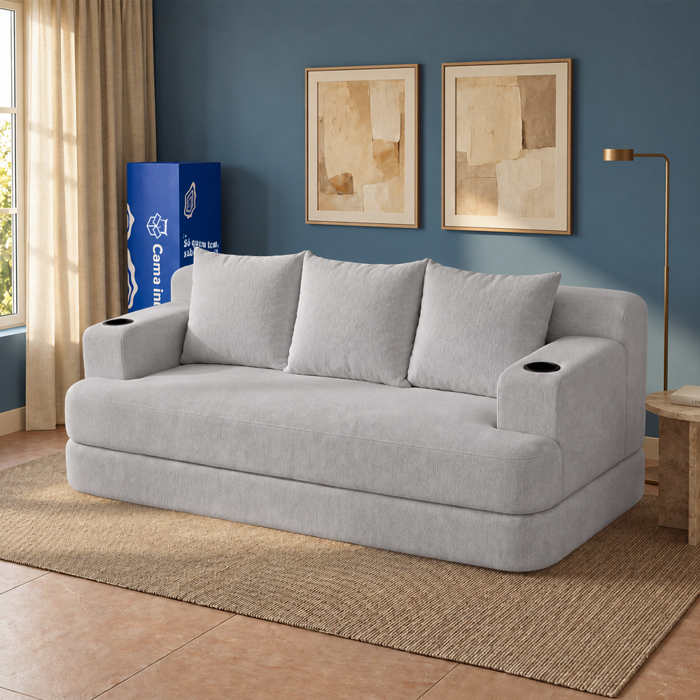 Sofá Cama Nami Xpand Tech a Vácuo Bouclê Cama inBox