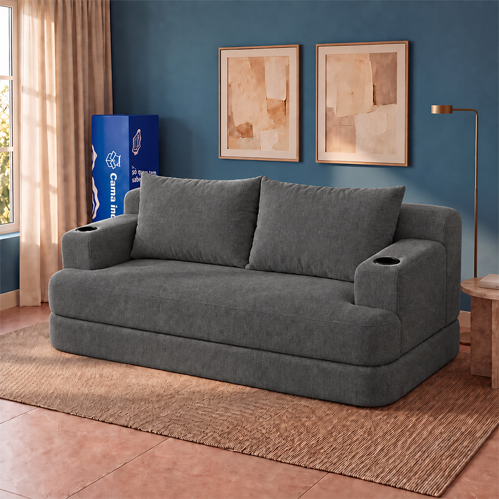 Sofá Cama Nami Xpand Tech a Vácuo Bouclê Cama inBox