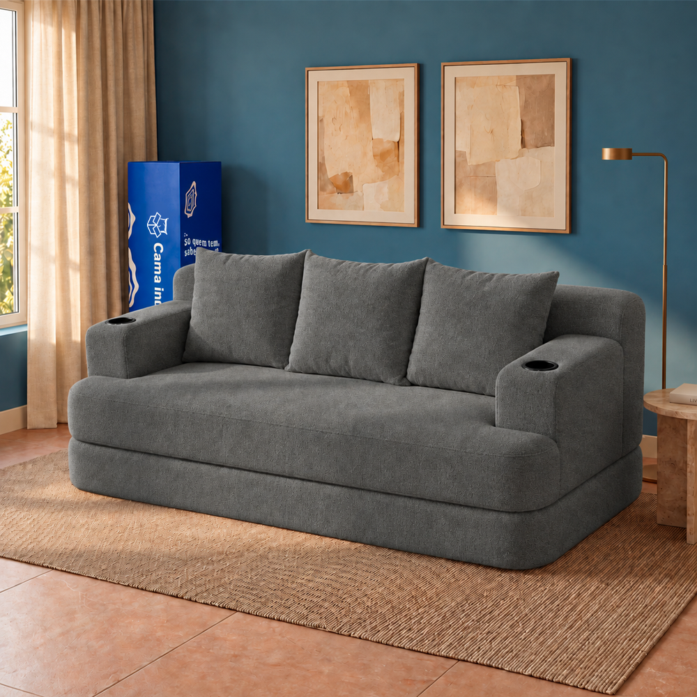Sofá Cama Nami Xpand Tech a Vácuo Bouclê Cama inBox