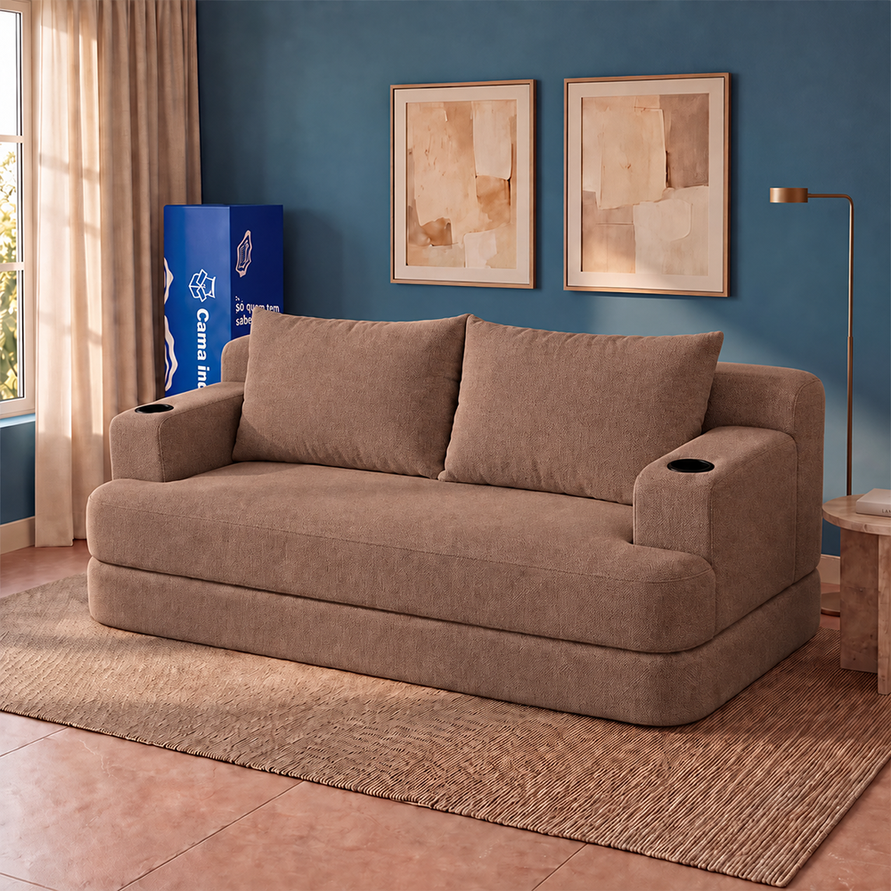 Sofá Cama Nami Xpand Tech a Vácuo Bouclê Cama inBox