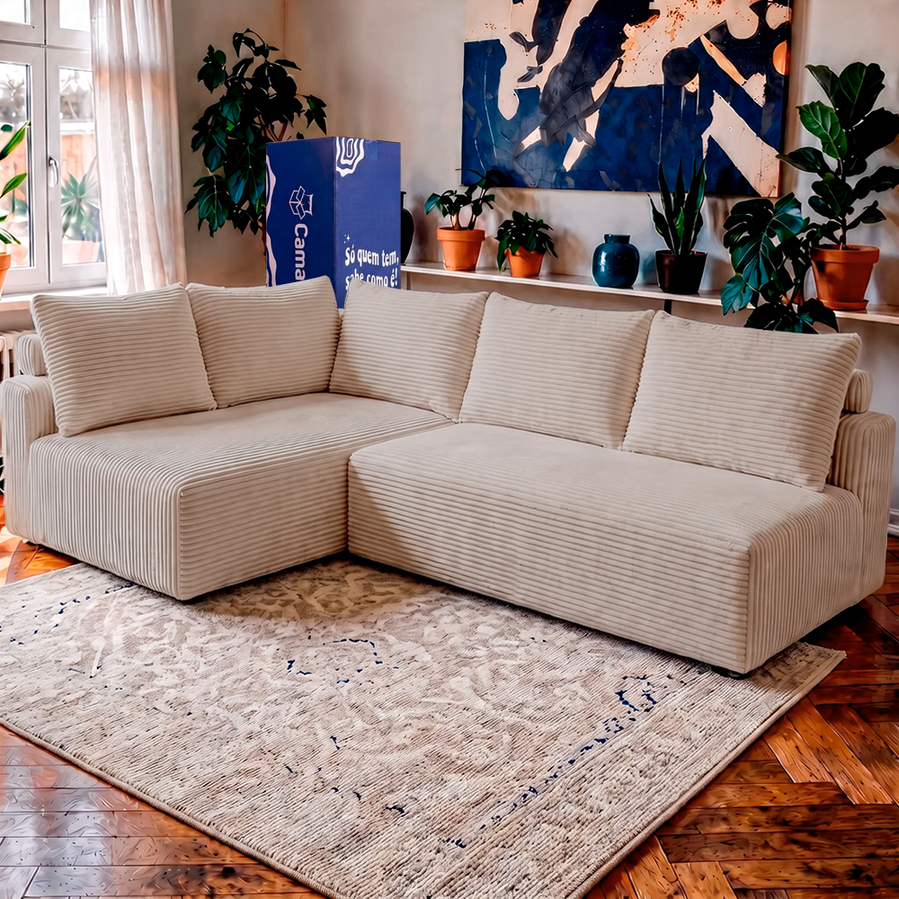 Sofá de Canto Modular Vibe Esquerdo 2,70m x 1,70m Xpand Tech Tecido Velourê Cama inBox