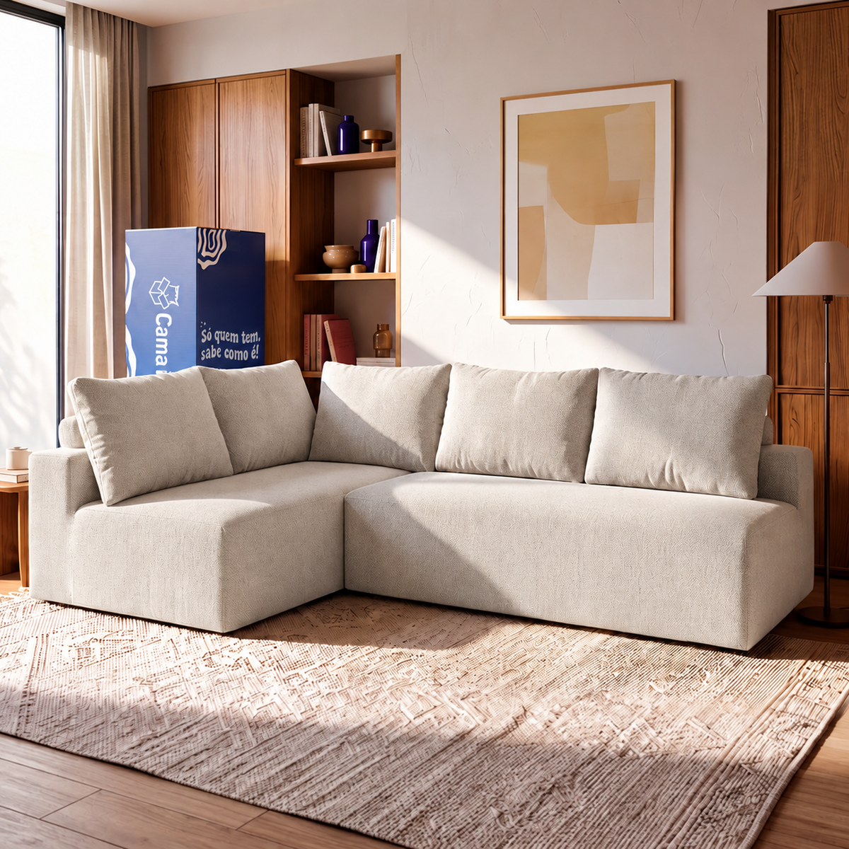 Sofá de Canto Vibe Esquerdo 2,70 x 1,70 BoostTech Bouclê Cama inBox