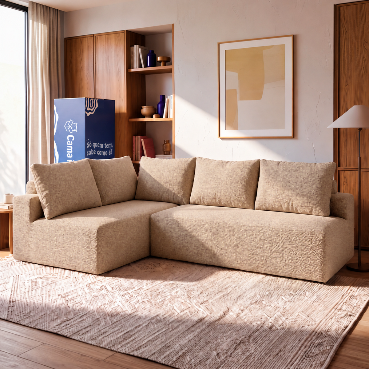 Sofá de Canto Vibe Esquerdo 2,70 x 1,70 BoostTech Bouclê Cama inBox