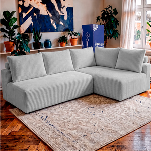 Sofá de Canto Modular Vibe Direito 2,70m x 1,70m Xpand Tech Tecido Velourê Cama inBox