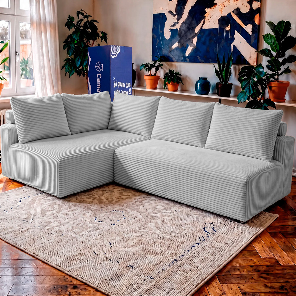 Sofá de Canto Modular Vibe Esquerdo 2,70m x 1,70m Xpand Tech Tecido Velourê Cama inBox
