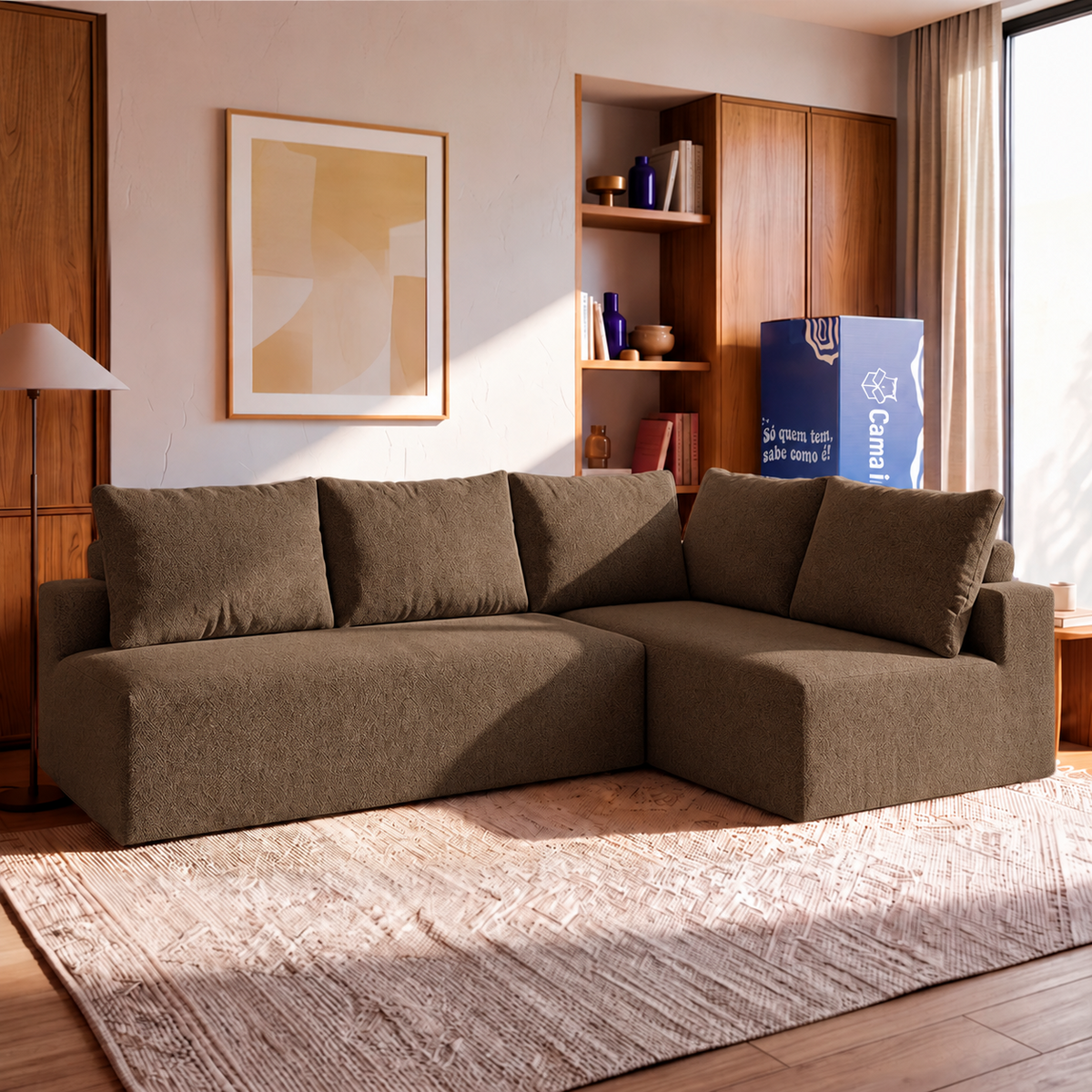 Sofá de Canto Vibe Direito 2,70 x 1,70 BoostTech Bouclê Cama inBox