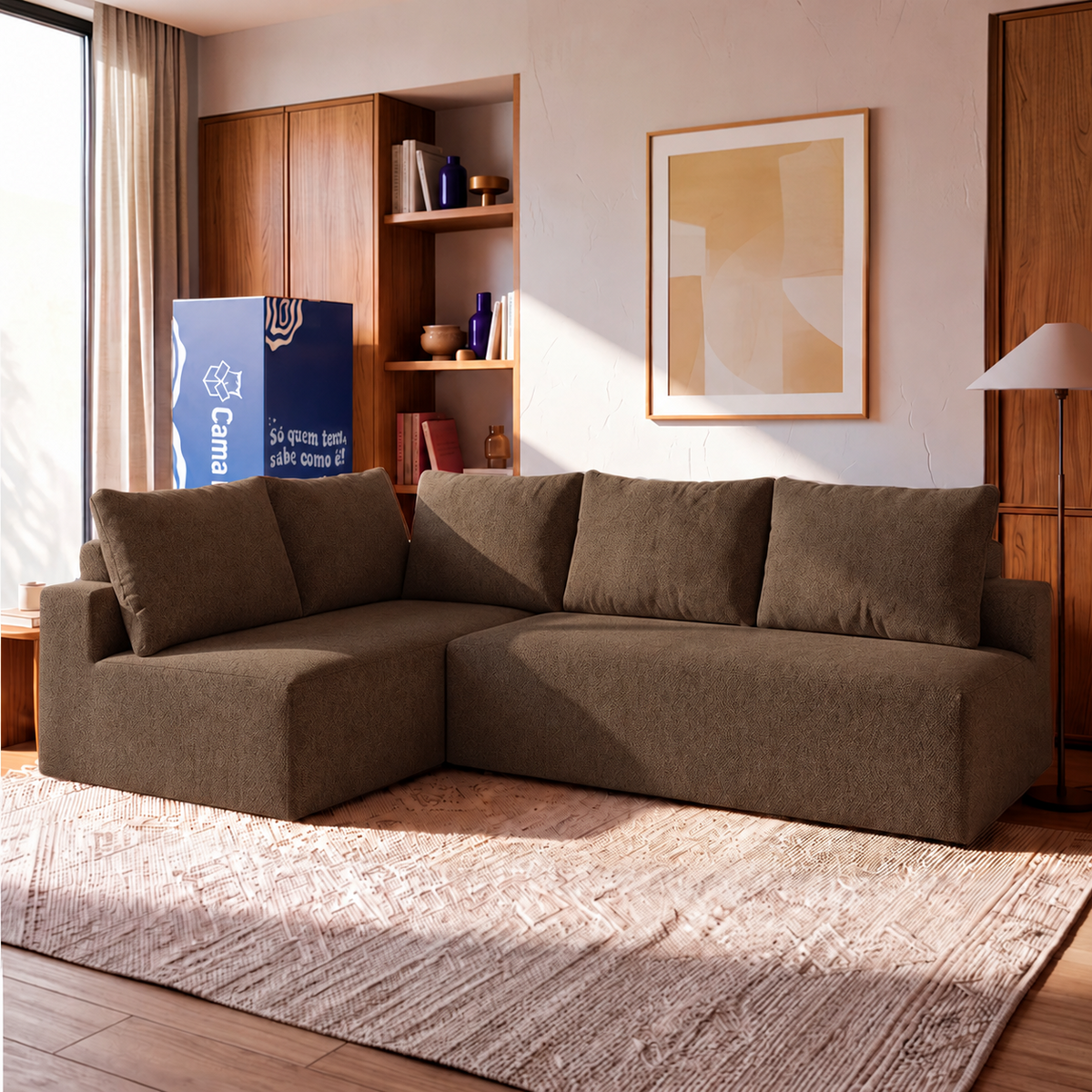 Sofá de Canto Vibe Esquerdo 2,70 x 1,70 BoostTech Bouclê Cama inBox