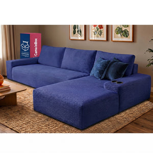 Sofá Evo com Chaise Lounge a Vácuo Velourê 3 módulos